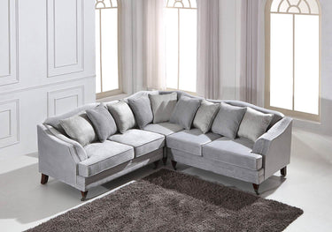 Hampton Corner Sofa in Elegant Luxury Light Grey Velvet with Rolled Arms & Decorative Piping - UK Luxury Furniture